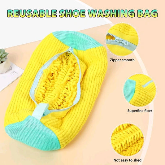 Reusable Shoe Washing Machine Bag with Microfiber Chenille & Zipper – 1 Pc